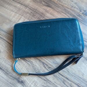 Goiacii wallet teal with zipper clothes for card storage RFID 8x4x1